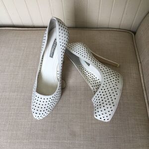 BCBG White Leather Laser Cut Heels Size 8.5